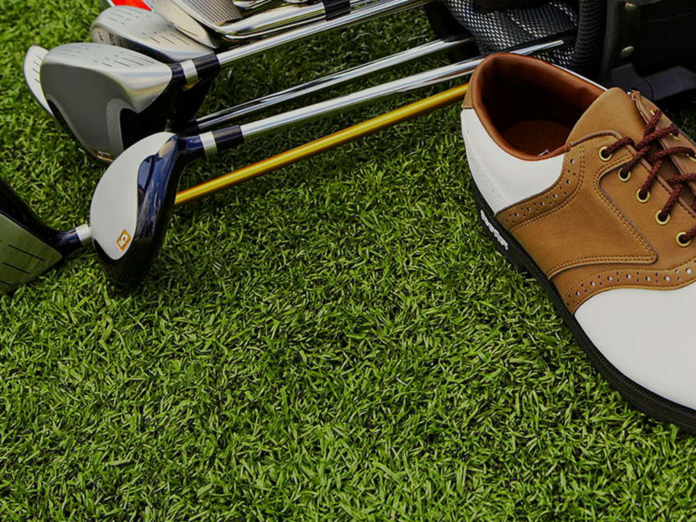Golf shoes and clubs
